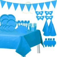 Party Time 110pcs Blue Party Supplies Disposable Paper Dinnerware Set Serves 12 guest Paper Plates Napkins Cups Spoon &amp; Fork Hats Banner Table Cover Party Sets for Wedding Birthday Baby Shower