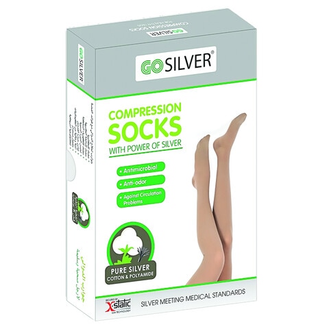 Go Silver Panty Hose, Compression Socks,Class 1 (18-21 mmHG) Open Toe Flesh Size 4