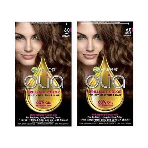 اشتري Garnier Olia Ammonia-Free Permanent Hair Colour 6.0 Light Brown Pack of 2 في الامارات