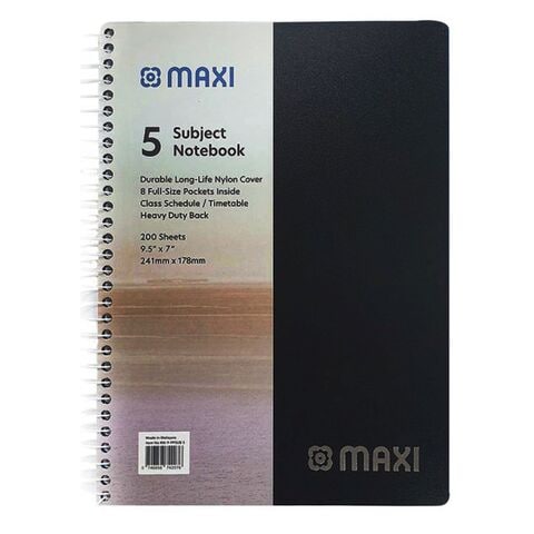 Maxi Spiral 5 Subject Hard Cover Notebook With 200 Sheets Multicolour