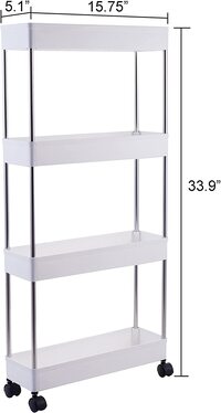 4 Tier Slim Storage Cart Organizer with Wheels, Narrow Mobile Shelving Unit Cart, Rolling Tower Utility Rack for Small Spaces, Kitchen, Bathroom, Laundry Room-White