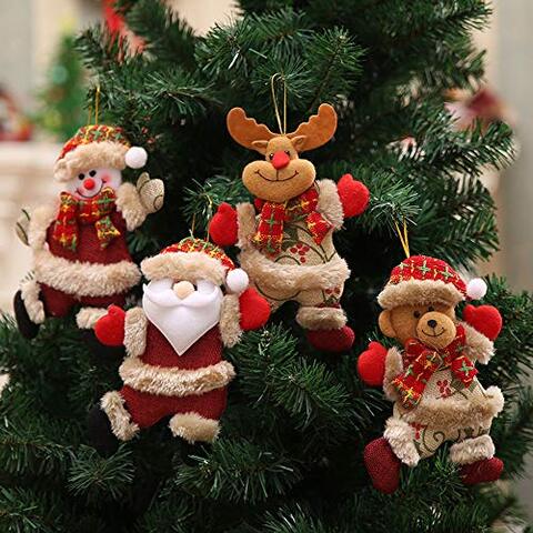 2022 Christmas Decorations,4 Pack Xmas Tree Decorations Christmas Ornaments Gift Santa Claus Snowman Tree Toy Doll Hang Decor Merry Christmas Decorative Pendants Party Decor Gifts Home Bedroom