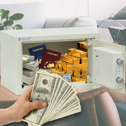 Rubik Safe Box with Digital Keypad and Key Lock for Money Cash Jewelry Office Home Office Security RB20EA (31x20x20cm) White