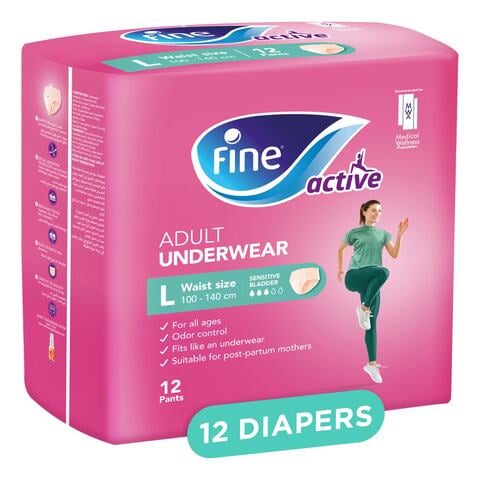 Buy Fine Active Female Postpartum Diapers Large Size Pack Of 12 Pull-Ups  Online - Shop Beauty & Personal Care on Carrefour UAE