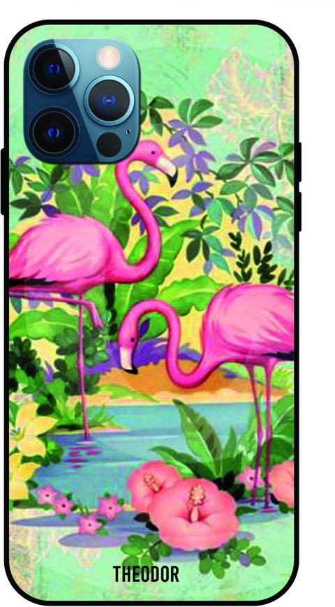 Theodor - Apple iPhone 12 Pro Max 6.7 Inch Case Pink Flamingoes Flexible Silicone Cover