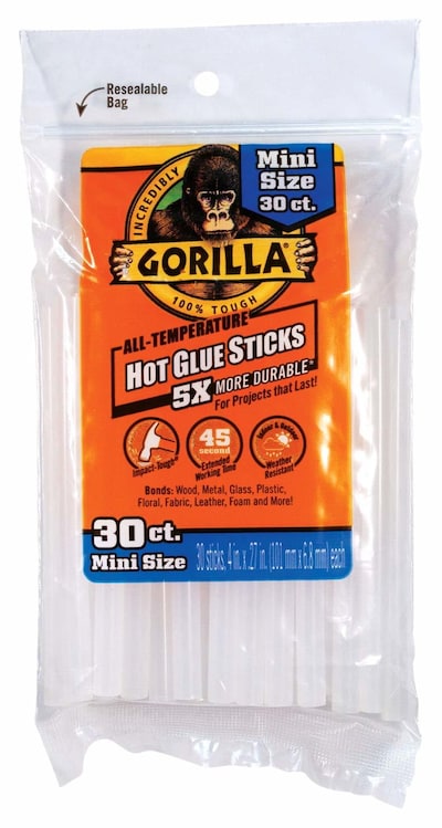 Gorilla Hot Glue Sticks, Mini Size, 4 Long x .27 Diameter, 30 Count,  Clear, (Pack of 1)