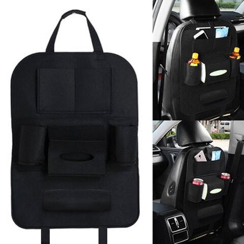 Black PU Leather Car Rear Seat Organizer Storage Box Pocket Cup