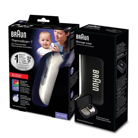 Braun ThermoScan 7 Ear Thermometer IRT 6520 With Age Precision Colour Coded Display 21 Caps Included - Black