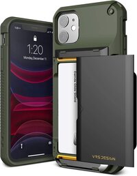 VRS Design Damda Glide PRO designed for iPhone 11 case cover [Semi Automatic] slider door Credit card holder Slot wallet [4 cards] - Green