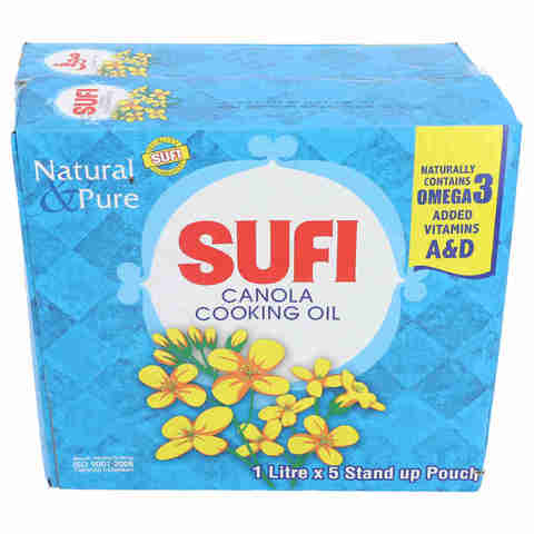 Sufi Canola Cooking Oil Stand up Pouch 1Litre (Pack of 5)