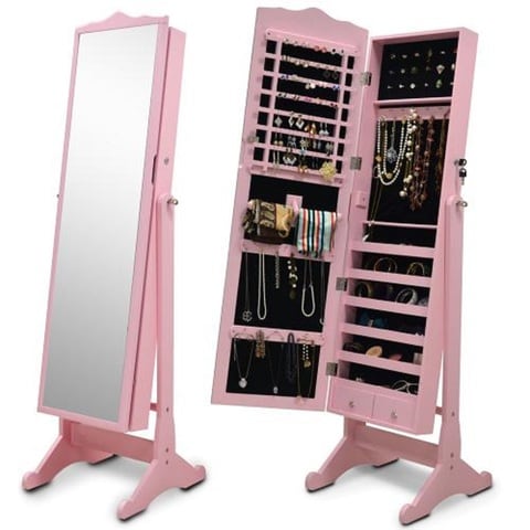 Comfy - Stylish Full Length Jewellery Cabinet with Mirror - Pink