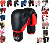 Max Strength Boxing Gloves Kickboxing Punching Training Muay Thai UFC Fight Mitts MMA (Black/Red (Plain), 14Oz)