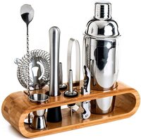 Uaejj Bartender Kit, U-Hoome 10-Piece Bar Tool Set With Stand Bamboo, With All Bar Accessories, Cocktail Strainer, Double Jigger, Bar Spoon, Bottle Opener, Pour Spouts