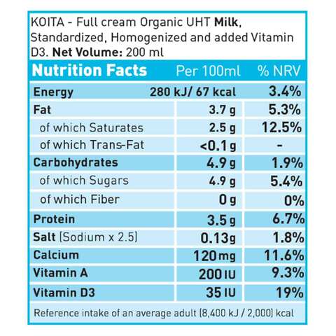 Koita Whole Organic Cow Milk 200ml