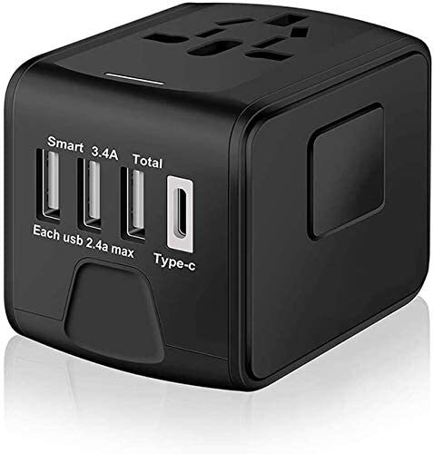 SHOWAY Universal Travel Adapter with 3 USB + 1 Type C Charging Ports (Black)