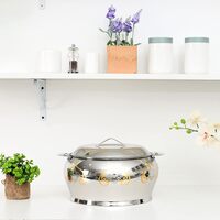 Royalford 5000ml Romeo Stainless Steel Hotpot- Rf11447 Food-Grade Hot And Cold Hotpot With Double Wall Vacuum Insulation Firm Twist Lock To Keep Food Fresh For Long, Silver