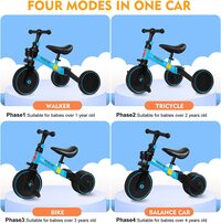 SKY-TOUCH 4 in 1 Kids Balance Bike Kids Tricycles for 1-4 Years, Toddlers Trike with Adjustable Seat Indoor Outdoor, Boys Girls Kids First Birthday Gifts Blue