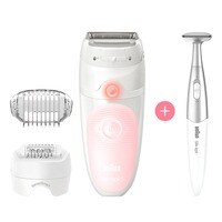 Braun SES 5820,Braun - Silk epil SES 5820 Wet & Dry Epilator + 4 Extras  incl. Bikini Styler & Pouch, White/Pink