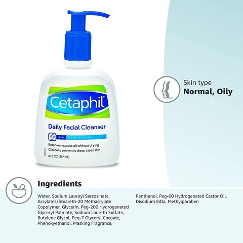 Cetaphil Daily Facial Cleanser For Normal To Oily Skin, 8 Ounce