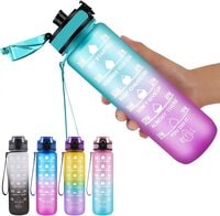 Motivational Water Bottle, Leak-proof, BPA Free with Time Marker, Reusable Drinking Water Bottle for kids &amp; Adults - 1000ml (Green &amp; Pink)