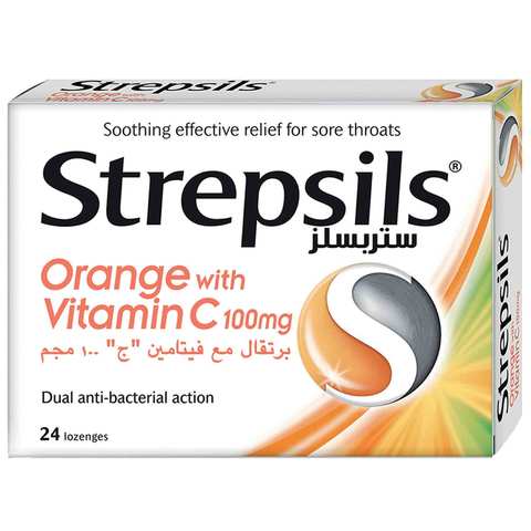 ستريبسلز أقراص مطهرة للألتهابات الحنجرة بنكهة البرتقال مع فيتامين "ج" 24 قرص
