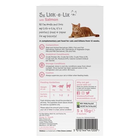 Webbox Lick-E-Lix Salmon Cat Food 15g Pack of 5