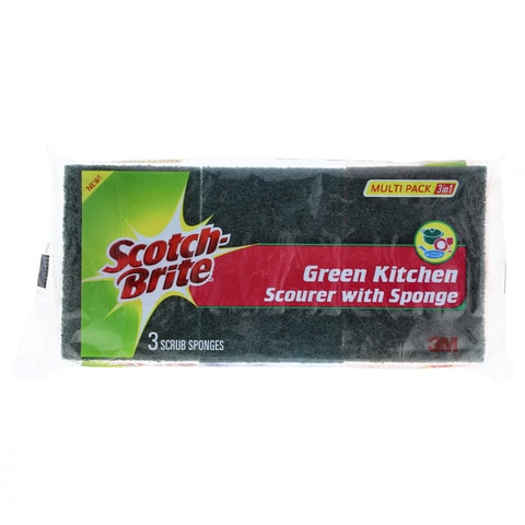 Scotch-Brite 3 Scrub Sponges Green Kitchen Scourer with Sponge