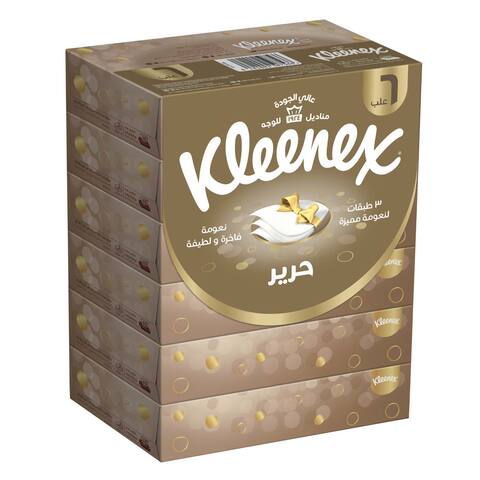 Kleenex Silk Facial Tissue, 3 PLY, 6 Tissue Boxes x 50 Sheets, 100% Cotton Soft Tissue Paper for Gentle Care