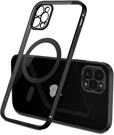 MARGOUN for iPhone 13 Pro 6.1 inch Case Compatible with Magsafe Magnetic Wireless Charging Case Clear designed Crystal Cover (Black)