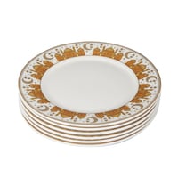 Porcelain  Dinner Plates with Ramadan Design, Ceramic Round Serving Plate for Salad, Steak, Pasta (Set of 6)(B)-gold and White  color (L-24.5*W*24.5CM)