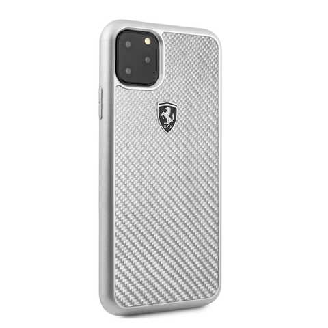 Ferrari - Apple iPhone 11 Pro Max Hard Case Heritage Real Carbon Compatible for iPhone 11 Pro Max and support Wireless Charging, Easy Access to All Ports, CG Mobile Officially Licensed - Silver