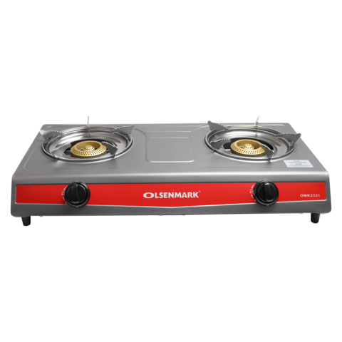 Olsenmark Stainless Steel Double Burner Gas Stove - Auto Ignition - ABS Knobs - Save Gas