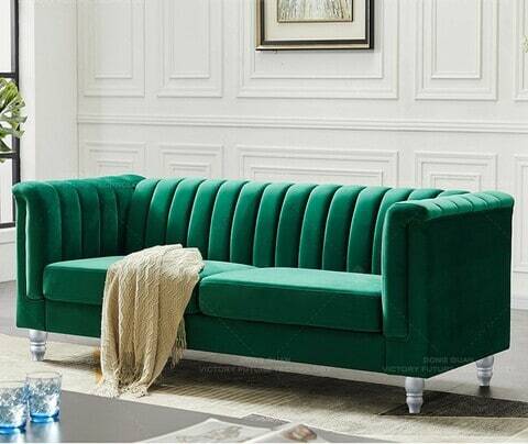 Luxury Design European Style Living Room Sofa Set Furniture Design Modern Velvet Fabric 3 Seater Sofa (Green)