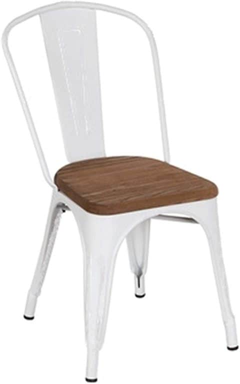LANNY Tolix Style Dining Chairs D1 WHITE Industrial Metal Stackable Cafe Side Chair Solid Wood Seat Set of 4