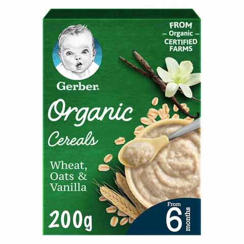 Buy Gerber Organic Infant Cereal With Wheat Oats And Vanilla 200g in UAE