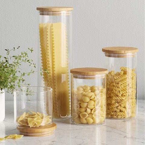 Buy Glass Food Storage Jar With Bamboo Lid Set of 6 - 1CHASE