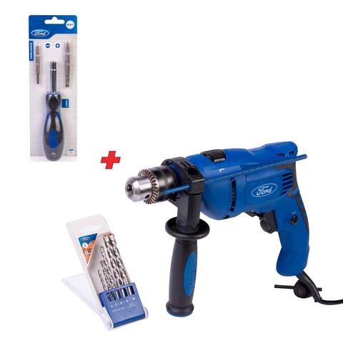 Ford Impact Drill 600W And 5 Bit And 6 In 1 Screw Driver Multicolour