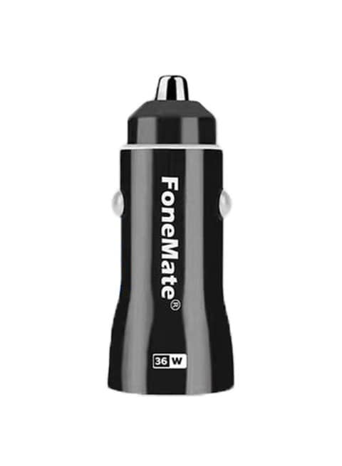 FoneMate FastRider PD2 Premium Quality Advanced Fast charging Car Charger with 36W PD + USB-A Dual port, Black