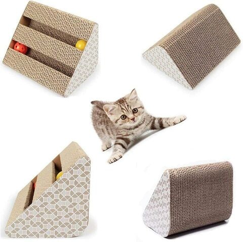 Generic S-Plus Funny Corrugated Paper Pet Cat Scratch Board Toy Kitten Claw Scratching Pad Mat Scratcher Cats Training Tools With Two Bells