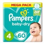 Buy Pampers Baby-Dry Leakage Protection Diapers Size 4 9-14kg Mega Pack 60 Count in Kuwait