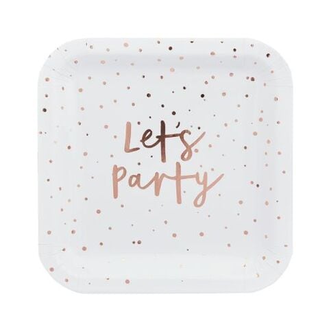 Rose Gold &#39;Lets Party&#39; Paper Plates 9in 8/Pack