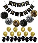 اشتري Doreen BLACK and GOLD PARTY DECORATIONS Perfect Adult Birthday Decorations |Happy Birthday Banner Black,Gold Balloons and Paper Pom Poms Party Supplies for Birthday Decoration(GC782A) في الامارات