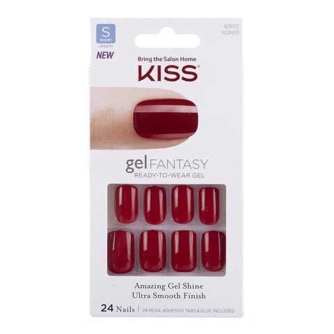 Buy Kiss Gel Fantasy Short Length Artificial Nails KGN10 24pieces Red ...