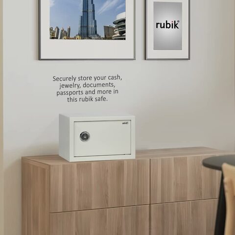 Rubik Key Operated Safe Box For Home Office Cash Passport Jewelry Security, RB20K, (20X31X20Cm) White