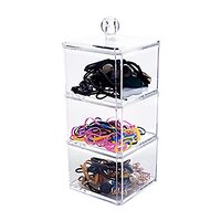 Hair Accessories Organizer for Girls,Bathroom Containers for Headband, Bows,Hair Tie,Hair Tools,Scrunchie,Cotton Swab Organization, Clear 3 Stackable Acrylic Holder with Lids for Organizing
