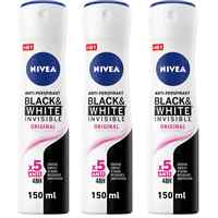 NIVEA Antiperspirant Spray for Women Black &amp; White Invisible Original 150ml Pack of 3