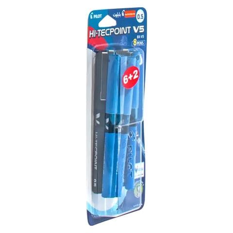 Pilot V5 Hi-Tec Point Rollerball Pen Blue 0.5mm 8 PCS