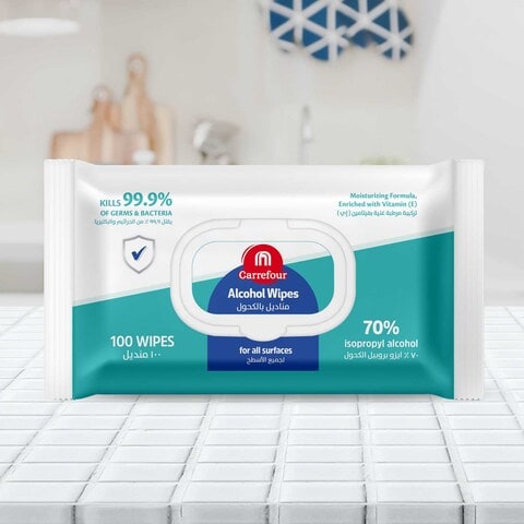 Carrefour Alcohol 100 Wipes White