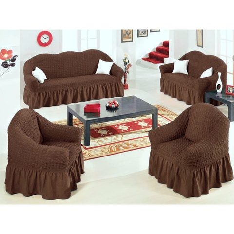Fabienne 4 Piece Turkish Stretchable Sofa Cover Seven Seater Brown Free Size