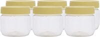 Royalford Round Airtight Pet Jar RF11223 250ml Set Of 6 Storage Containers Transparent Jar For Pulses, Cereals And Spices Canister Kitchen Accessories Leak Proof Lid, Clear